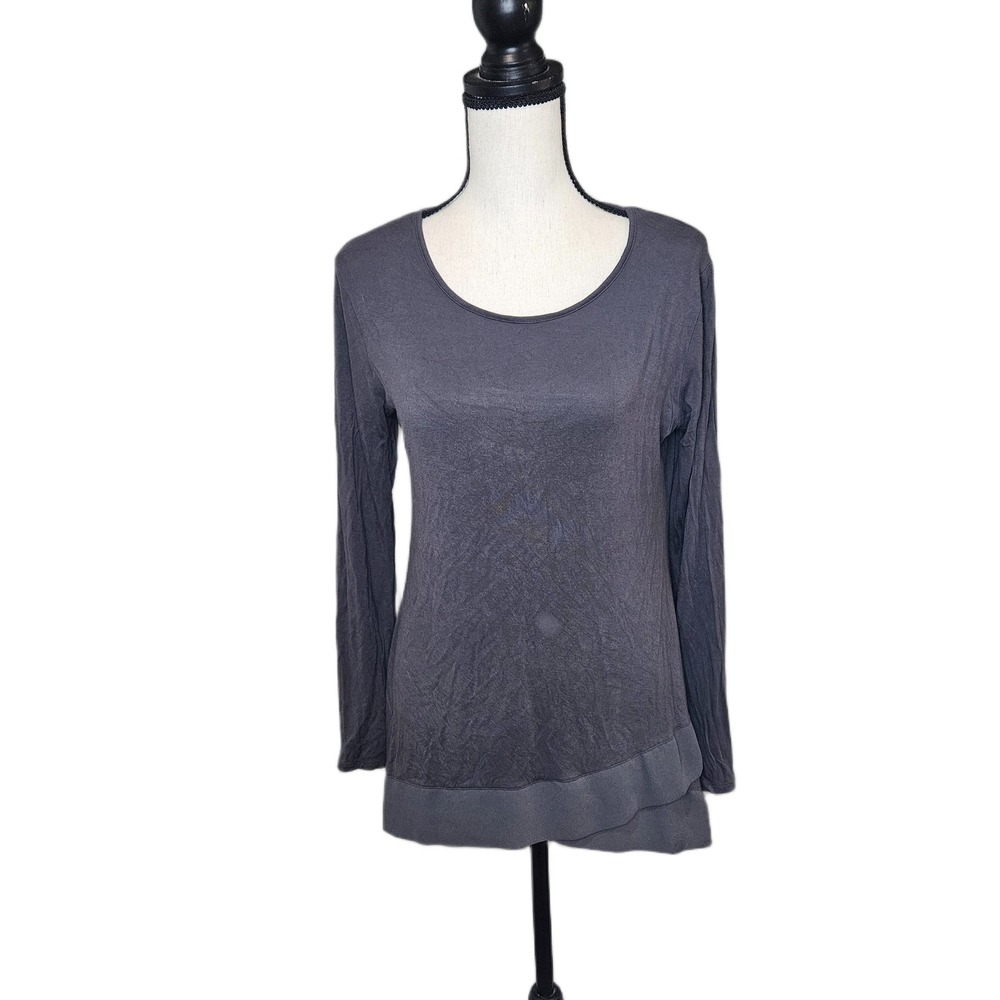Cato Women's Medium Gray Long Sleeve Asymmetric Hem Tunic Top